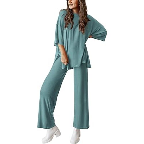 Pretty Garden Womens Short Sleeve Pullover Tops And Wide Leg Pants Lounge Set