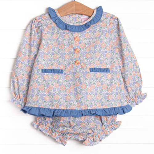 (9 mo) Drenched in Dahlias Embroidered Diaper Set, Blue – Stitchy Fish