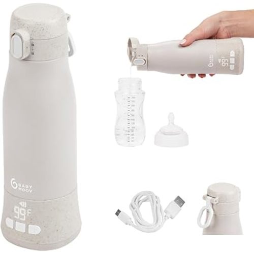 Moov & Feed Chauffe-biberon portable sans fil pour eau instantanée, lait maternisé ou lait maternel avec grande capacité (325 ml), température réglable et charge USB rapide (garde au chaud jusqu'à 7