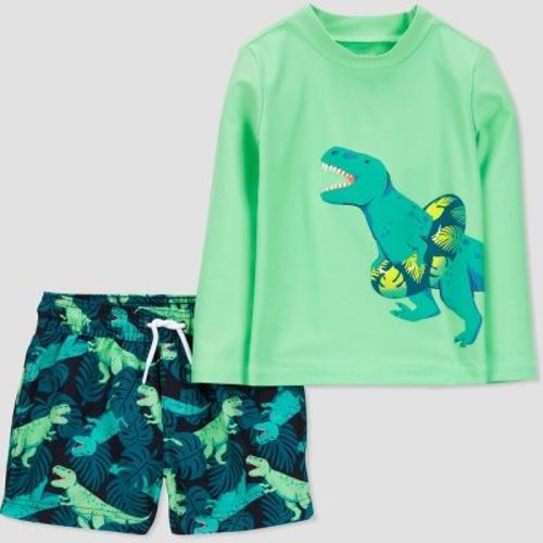 Carter's Just One You®️ Baby Boys' Long Sleeve Dinosaur Printed Rash Guard Set - Green 18M: UPF 50+, Elastic Waistband