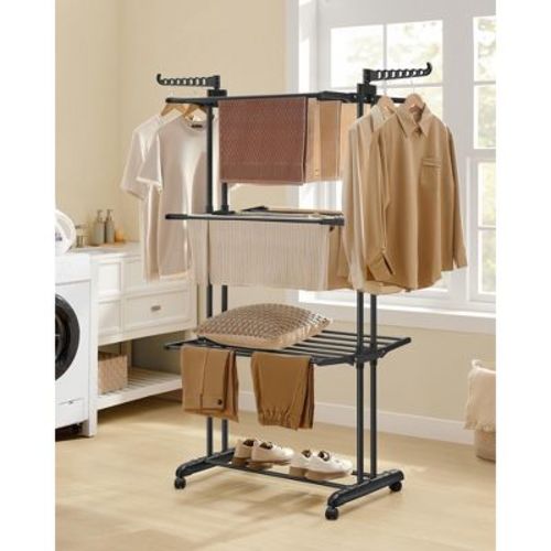 4-Tier Clothes Drying Rack, Steel Rolling Laundry Dryer Stand White