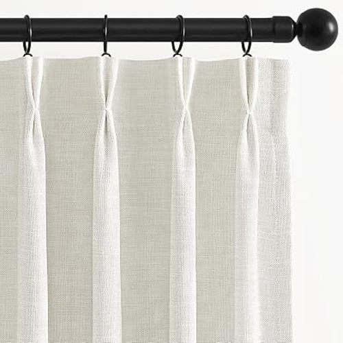 HOMEIDEAS Ivory White Pinch Pleated 100% Blackout Curtains, Linen Blend Noise Reduction Thermal Insulated Drapes with Hooks for Living Room, Bedroom, Nursery, 40" Wx84 L, 2 Panels