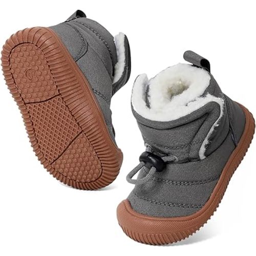 Toddler Snow Boots Double Strap Winter Warm Shoes Baby Faux Fur Lining Soft Fleece Booties with Non-Slip Sole