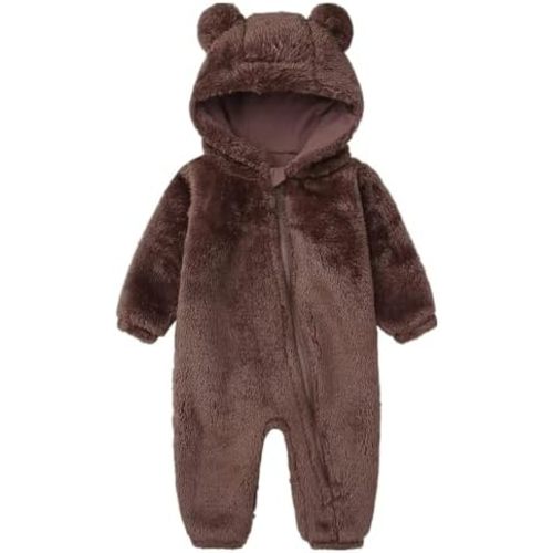 CAHL&FAUO Newborn Snowsuit Baby Cartoon Bear Onesie Warm Fleece Hooded Romper Jumpsuit