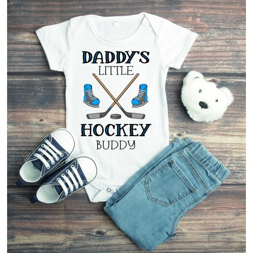 Hockey Baby Onesie® Daddy's Little Hockey Buddy Baby Onesie® Baby Shower Gift, Sports Onesie® Hockey Player, Ice Skates, Trendy, Dad Gift