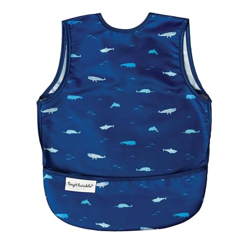 Tiny Twinkle Mess Proof Baby Bib for Boys | Waterproof Toddler Bib for Eating | Baby Apron for Feeding, Machine Washable | Perfect Shower Gift (Ocean Life, 6–24M)