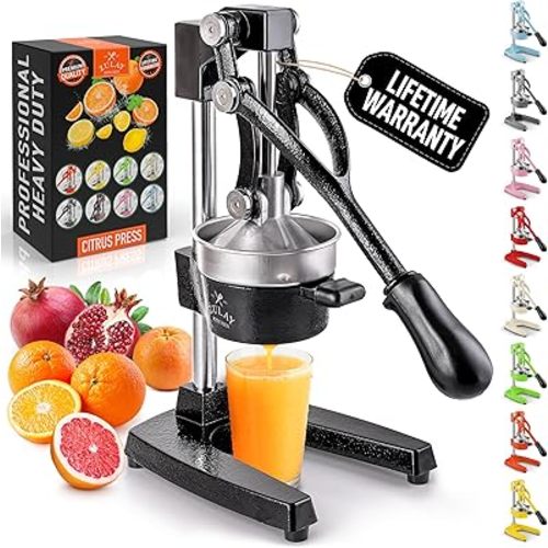 Zulay Kitchen Cast-Iron Orange Juice Squeezer - Easy-to-Clean, Heavy-Duty, Professional Citrus Juicer - Stainless Steel Lemon Squeezer - Manual Citrus Press & Orange Squeezer - Orange Juicer (Black)