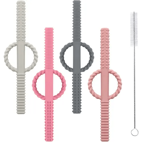 YAPROMO Soft Silicone Baby Teeter Tubes Hollow Teething Toy Helps Soothe Teething Irritation for Toddlers, BPA Free, Latex Free-4 Pack