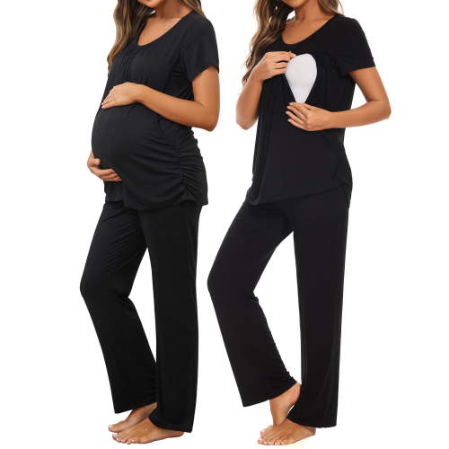 Women's Maternity Nursing Pajamas Short Sleeve Nursing Pjs Sleepwear Set