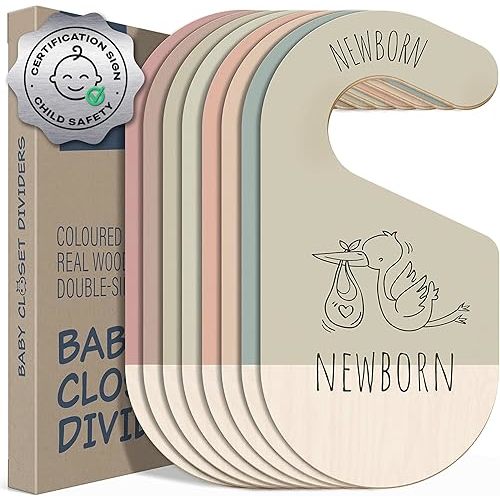 Baby Clothes Dividers For Closet - Wooden Baby Clothes Organizer Dividers for Boy & Girl, 8 Baby Closet Dividers by Size - Ideal Clothing Organizers
