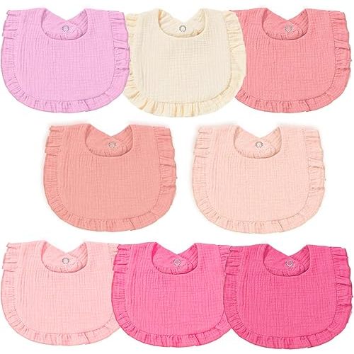 Baby Muslin Bibs, Bandana Drool Baby Bibs for Girls, Adjustable 100% Cotton Soft Baby Bibs for Drooling and Teething Organic Solid Colors Lap-Shoulder Bibs