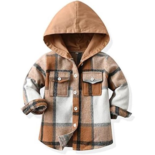 Feidoog Toddler Baby Boys and Girls Plaid Shirts Jacket Long Sleeve Lapel Button Down Top Outwear Clothes