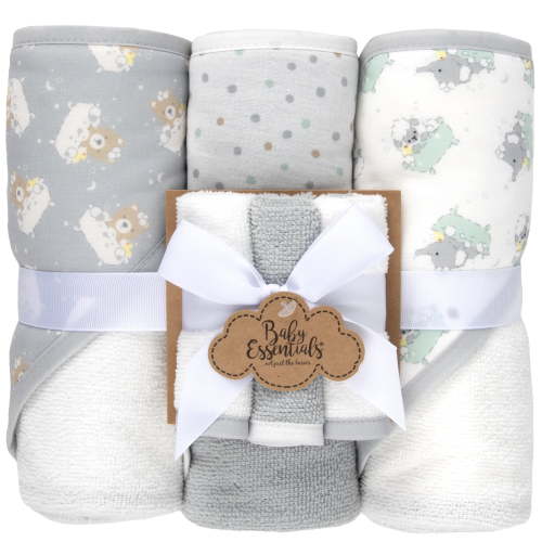 Baby Essentials 6 Piece Hooded Bath Towel Washcloth Set for Infant, Newborns, Toddlers 3 – 24 Months for Bath Time, Showers, Lounge, Beach, Pool in Teddy Bears