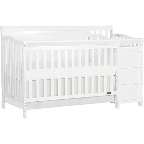 Dream On Me 5 In 1 Brody Convertible Crib With Changer In White, Greenguard Gold Certified, Comes With 1" Changing Pad, Non-Toxic Finish, Made Of Durable Pinewood