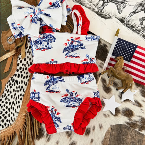 American Cowgirl W/Red Ruffle Two Piece Swimsuit(Minis)