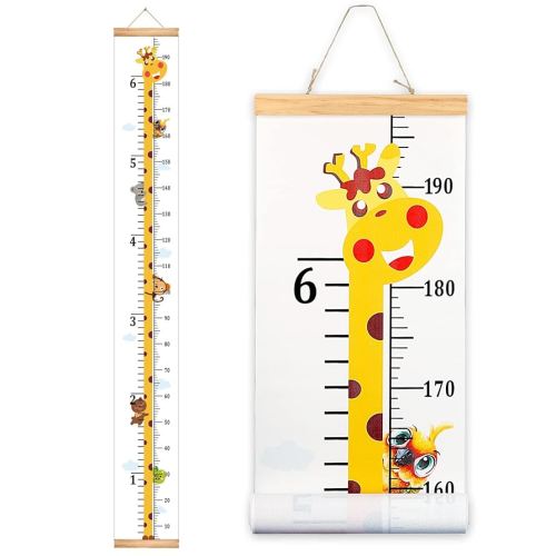 Mibote Baby Growth Height Chart Handing Ruler Wall Decor for Kids, Canvas Removable Height Growth Chart 79" x 7.9" (Giraffe)