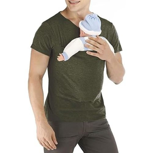 Kangaroo Shirt for Dad and Baby - Mens Kangaroo Baby Carrier Shirt Dad Kangaroo T-Shirt V Neck Short Sleeve T-Shirts