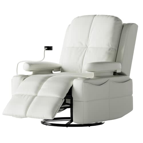 MAMAZING Rocking Chair Nursery with Adjustable Armrests, Electric Glider Recliner Nursing Chair for Breastfeeding, Power Swivel Recliner Chairs with USB Port and Storage, FSC Certified (Vanilla)