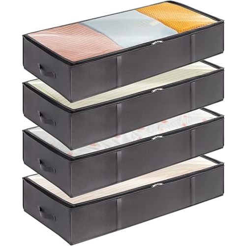 Lifewit 95L 4 Pack Under Bed Storage Containers, Large Capacity Blanket Storage Bags with Reinforced Handle, Organization and Storage for Comforters, Sheets, Clothes, Bedroom, College Dorm, Grey