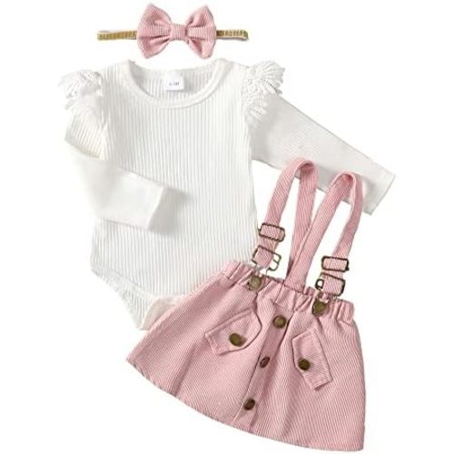 Kucnuzki Newborn Baby Girl Clothes Toddler Long Sleeve Ruffle Romper Top Infant Skirt Set Little Girl Overall Dress