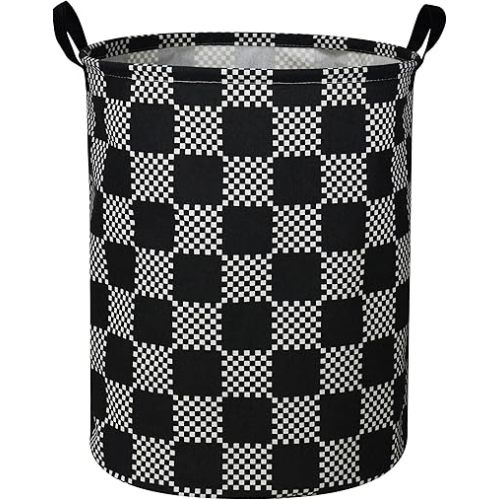 ESSME Boys Laundry Hamper,Kids Hamper Collapsible Canvas Waterproof Storage Bin for Boy, Nursery Hamper,Gift Baskets,toy bins(Black grid)