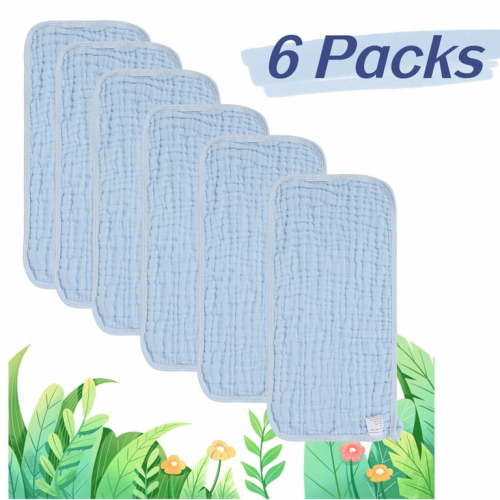 6 Pack Muslin Burp Cloths Baby Burp Clothes - Burp Rags for Boy Girls Muslin Bibs 6 Layers Large 20''x10'' 100% Cotton Hand Washcloths Soft Absorbent