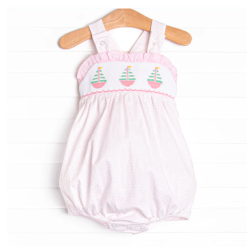 Striped Sails Smocked Bubble, Pink – Stitchy Fish