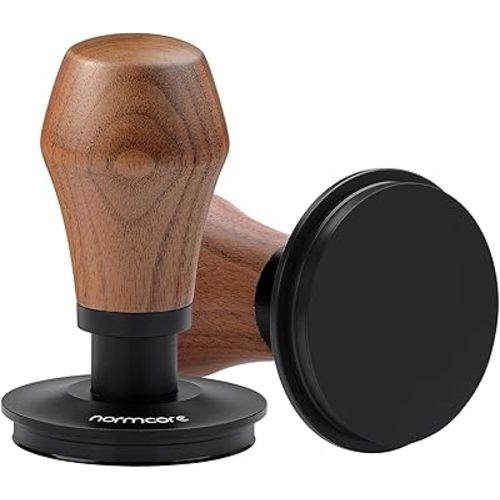 Normcore 58.5mm Espresso Coffee Tamper V4, Spring Loaded Tamper With Titanium PVD Coating Flat Base -15lb / 25lb / 30lbs Replacement Springs, Genuine American Walnut Handle