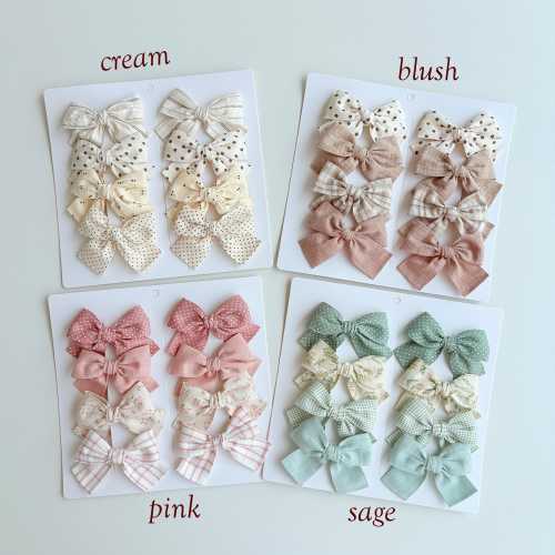 Neutral Floral Fabric Hair Bows, Baby Bows, Toddler Hair Clips, Girls Hair Accessories, Cotton Linen Style