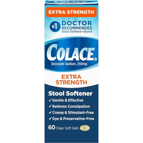 Colace Extra Strength Stool Softener for Gentle Effective Constipation Relief, #1 Doctor Recommended Stool Softener Brand, 250 mg Docusate Capsules, 60 Count