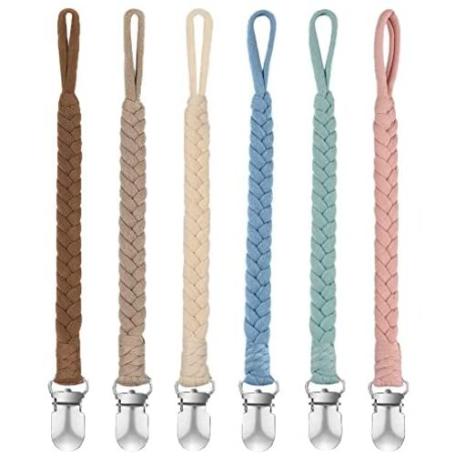 Pacifier Clip for Girls and Boys, BOUKIPOW Baby Pacifier Holder Leash 100% Handmade Braided Fits All Pacifiers & Teething Toys Modern Unisex Baby Gift(6 Pack)