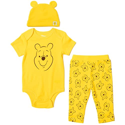 Disney Mickey Mouse Minnie Mouse Lion King Winnie The Pooh Baby Bodysuit Pants and Hat 3 Piece Outfit Set Newborn to Infant