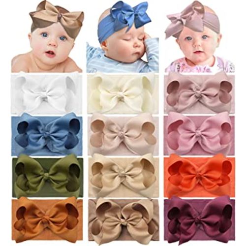Yxiang 12PCS 6" Baby Girl Big Bow Headbands, Super Stretchy Soft Nylon Hairbands Cute Large Handmade Grosgrain Ribbon Bows for Baby Girl Newborn Toddlers