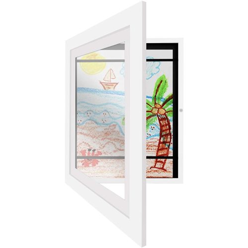 Americanflat Kids Artwork Picture Frame in White- Displays 8.5x11 With Mat and 10x12.5 Without Mat - Composite Wood with Shatter Resistant Glass - Horizontal and Vertical Formats