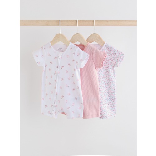 Pink Two Way Zip Rompers 3 Pack (0mths-3yrs)