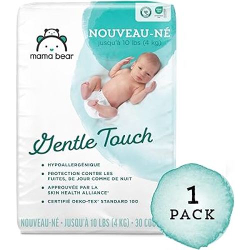 Amazon Brand - Mama Bear Gentle Touch Diapers, Hypoallergenic, Newborn, 30 Count, White