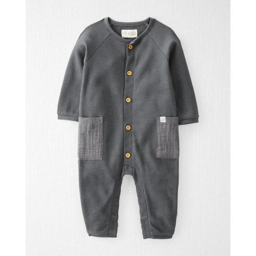 Baby Waffle Knit Button-Front Jumpsuit Made With Organic Cotton in Gray - 6M - Style,Gray Gravel