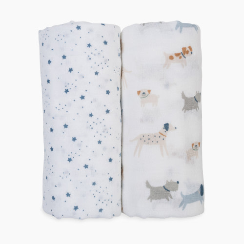Lulujo Muslin Swaddles (2 Pack) - Puppy Dog/Stars, 2