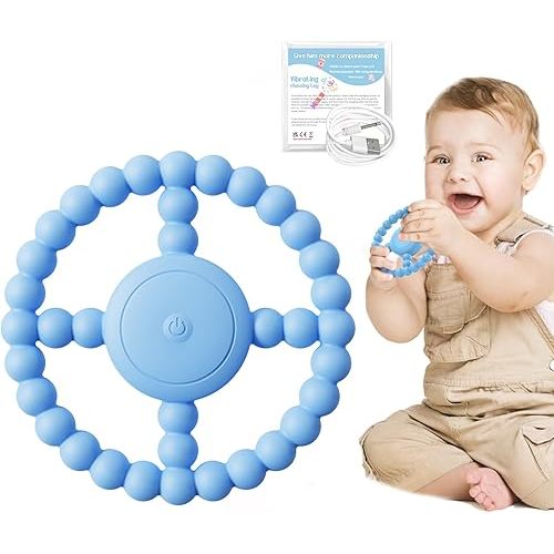 Vibrating Sensory Chew Toy - Dual Effect: Teether Teething Toys for Babies6-12 8-18 Months, Sensory Toys for Kids with Autism&Toddler Travel Essential,1-2 Year Old Boys Girls Gifts idea(Blue)
