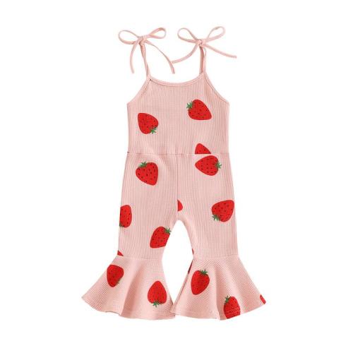 Canrulo Toddler Girl Bell Bottom Jumpsuit Strawberry Print Romper - TikTok Shop