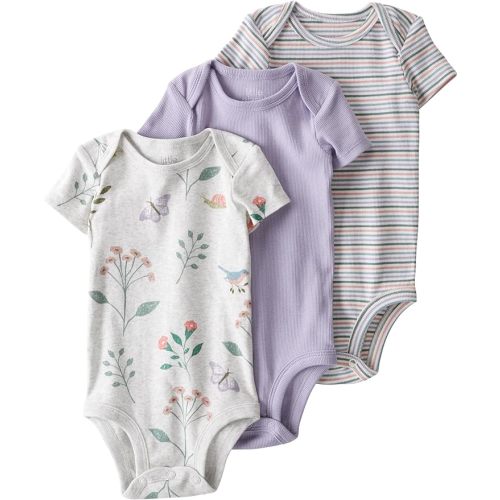 little planet by carter's Baby 3-Pack Organic Cotton Short-Sleeve Rib Bodysuits - 6M - Botanical Butterfly/Stripe