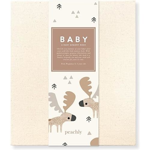 Peachly Unisex Baby Memory Book – Minimalist Baby First Year Keepsake for Milestones, Aesthetic Modern Scandi Baby Book – Gender Neutral, Linen Scrapbook (Charlie)