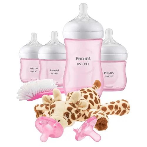 Philips Avent Natural Baby Bottle with Natural Response Nipple, Pink Baby Gift Set with Snuggle, SCD838/03