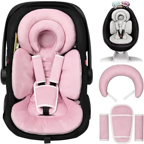 Infant Car Seat Insert with Extra Cushion for Preemie to Infants, Reversible Newborn Carseat Insert Head Support, Fits for Stroller, Baby Swing, Rocker, Bassinets, Pushchair (Pink)