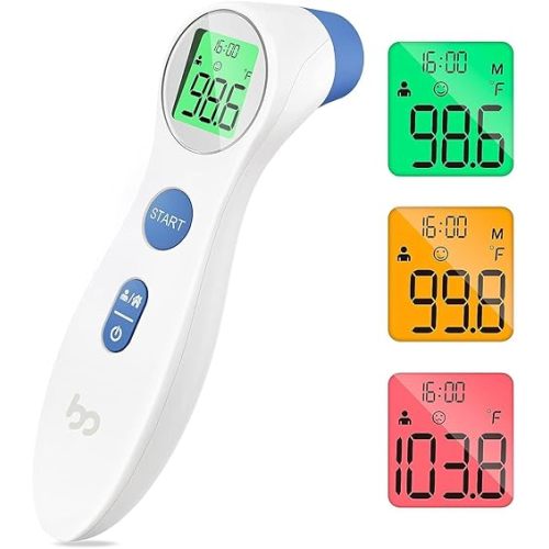 Forehead Thermometer for Adults and Kids, Digital Infrared Thermometer for Baby, Infants and Toddlers, Touchless Thermometer with 3 Color Fever Alarm, FSA HSA Eligible,1s Fast Reading, Accurate