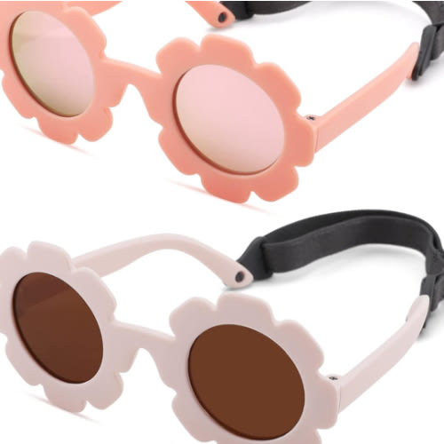 Polarized Baby Sunglasses with Strap – Flexible Flower Shaped Sunglasses for Toddler & Infant Age 0-24 Months