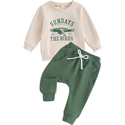 Dewadbow Toddler Baby Football Outfits Sundays are for The Birds Eagles Sweatshirt Top Pants Set Cute Fall Clothes