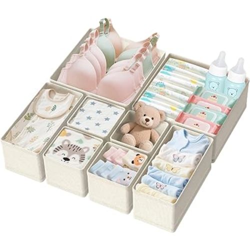Dorisun Drawer Organizer Clothes Dresser Closet Organizers For Baby Clothes Underwear Sock (Beige, 8 Pack)