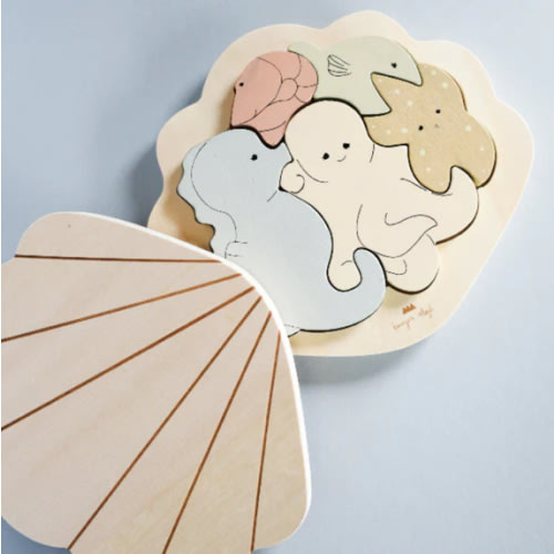 Konges Sloejd | Sea Animals Wooden Clam Puzzle – Playroom Collective