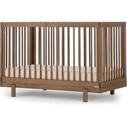 dadada Baby Bliss 4-in-1 Convertible Crib to Toddler Bed & Floor Bed – Made in Italy, GREENGUARD Gold Certified, Baby-Safe Finish, Sustainable Beech Wood, Modern Design, 4 Adjustable Heights (Walnut)